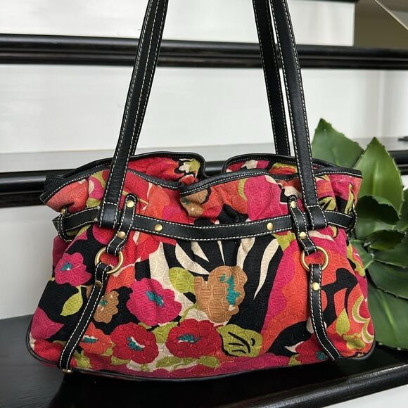 Talbots Canvas Floral Shoulder Bag Purse – Vibrant Colors, Black Trim, Like New - Picture 1 of 8